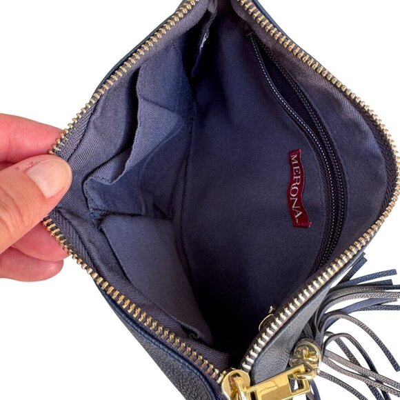 Merona Navy Blue Merona Faux Leather Detachable Tassel Gold Hardware Zip Pouch - Picture 2 of 6